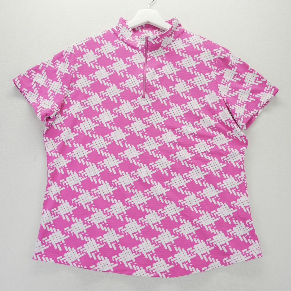IBKUL Womens XL Pink White Cool 1/4 Zip Pullover Sun Shirt UPF 50 Short Sleeve